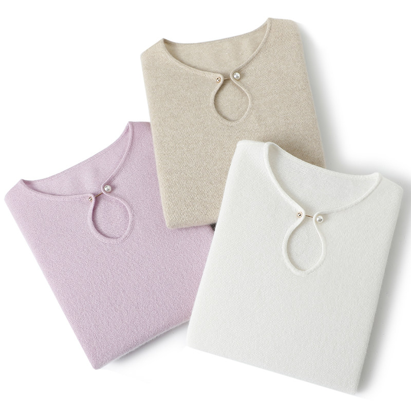 启超纯粹的好看~镂空珍珠扣100%纯山羊绒衫女喇叭袖羊绒毛衣秋冬,淘宝优惠券,粉丝福利购,淘宝优惠卷