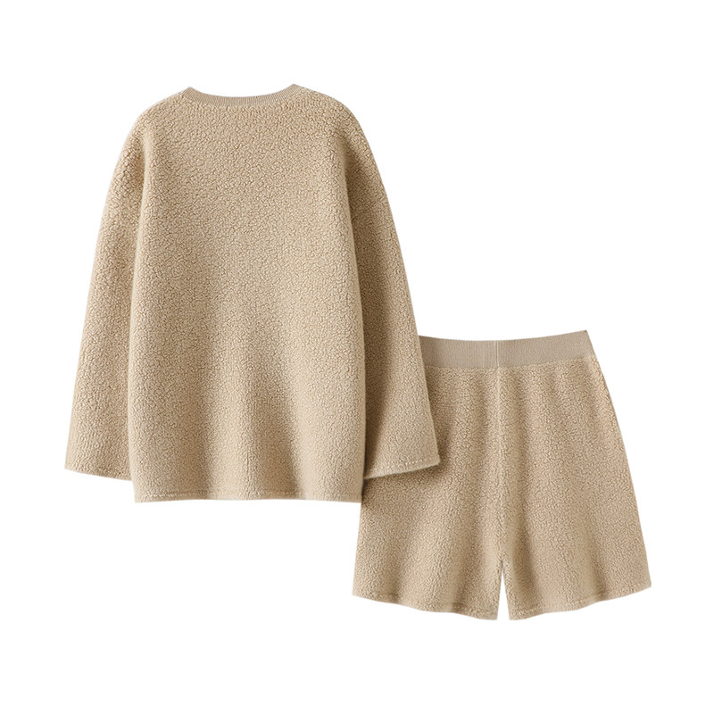一穿钟情！加厚100%纯山羊绒衫女圆领毛衣宽松针织短裤秋冬套装,淘宝优惠券,粉丝福利购,淘宝优惠卷