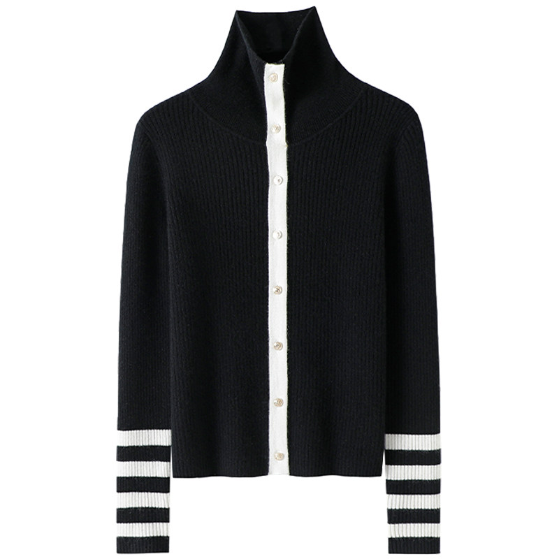 颜值质感在线！高领100%纯山羊绒开衫女条纹毛衣修身针织打底衫,淘宝优惠券,粉丝福利购,淘宝优惠卷