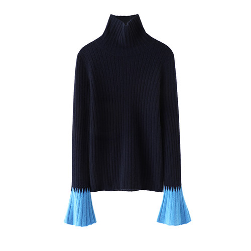 启超内外兼修！高领羊绒衫100纯羊绒女毛衣喇叭袖针织打底衫秋冬 - 图2