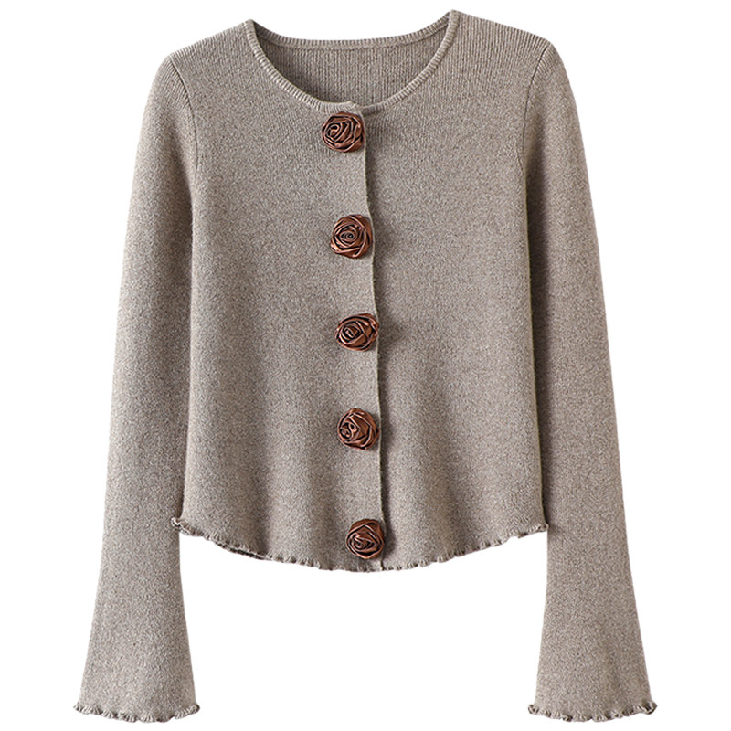 时尚猎手！花朵纽扣100%纯山羊绒开衫女纯羊绒毛衣针织开衫短外套,淘宝优惠券,粉丝福利购,淘宝优惠卷