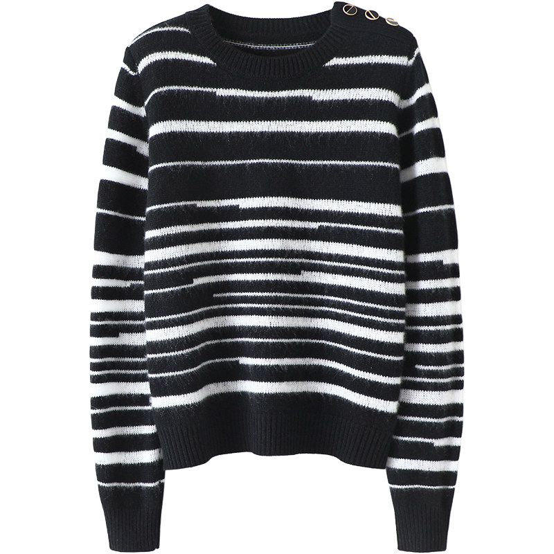 梦境微醺~立体条纹拼色圆领羊绒衫女纯羊绒毛衣针织打底衫秋冬,淘宝优惠券,粉丝福利购,淘宝优惠卷