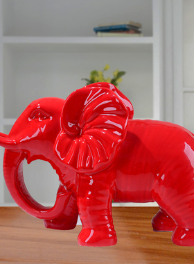 大象摆件陶瓷黄色风水吉祥物