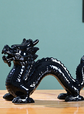 红色陶瓷龙摆件招财镇宅补角客厅吉祥物白红色生肖瓷器工艺品一对