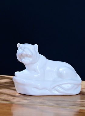 陶瓷黑色小老虎摆件生肖客厅玄关乔迁新居办公室新年简约摆设一对