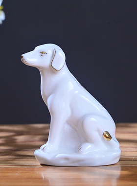 白色陶瓷狗摆件瓷器吉祥物客厅玄关办公桌书房装饰工艺品简约送礼