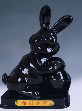 陶瓷黄色12生肖招财风水兔子摆件