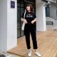 Plus size women's black slimming straight jeans dad pants