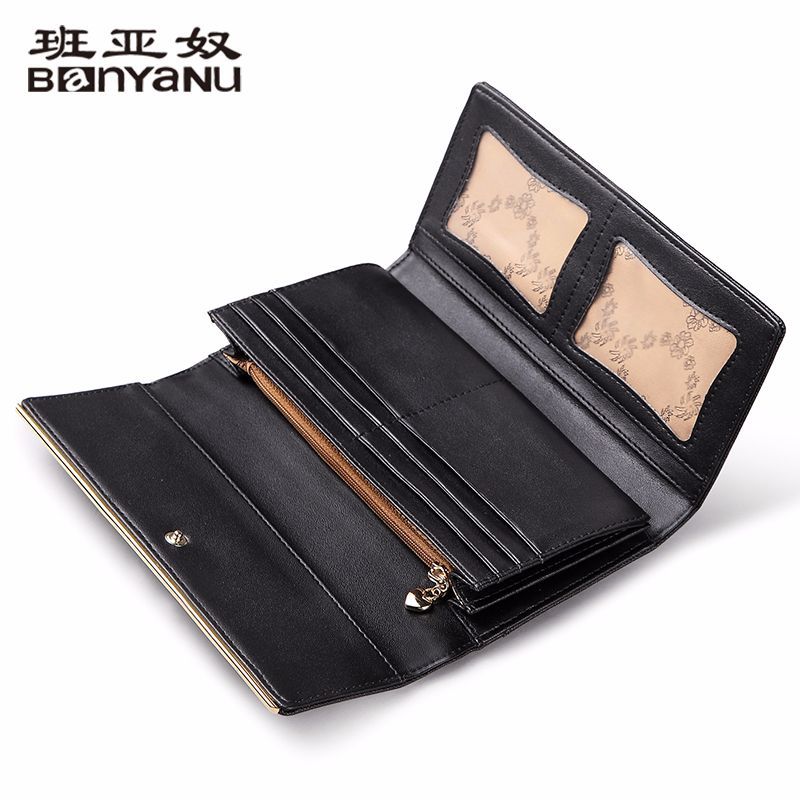 名典箱包旗舰店新款时尚钱包女长款真皮三折皮夹手机包简约大气大容量手拿包1