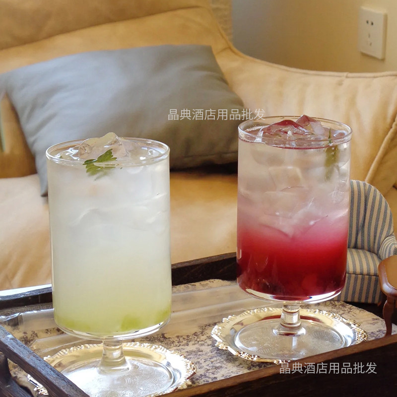 简约风直筒果汁杯透明高脚玻璃杯网红气泡水杯子鸡尾酒饮品杯咖啡,淘宝优惠券,粉丝福利购,淘宝优惠卷