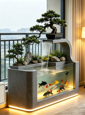 不锈钢循环流水鱼池阳台庭院造景