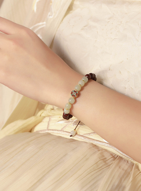 印象瑞红圆珠和田玉紫檀木手饰