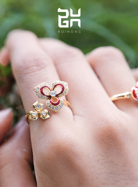 瑞红女纯银镀金中式戒指