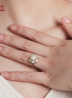 瑞红女925银复古莲花戒指