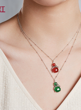 瑞红红玛瑙纯银锁骨链女