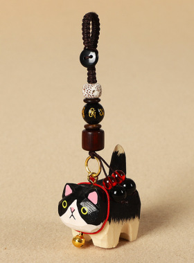 手工木雕小猫咪汽车钥匙