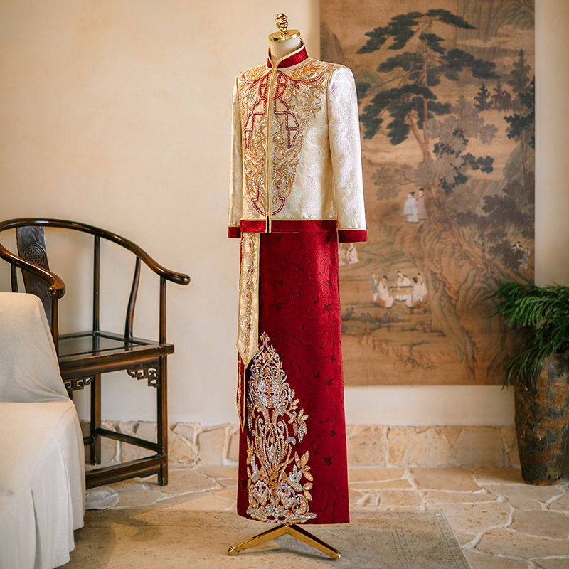 男装秀禾服2025新款中式结婚新郎敬酒服男款古装喜服男士唐装秀和 - 图0