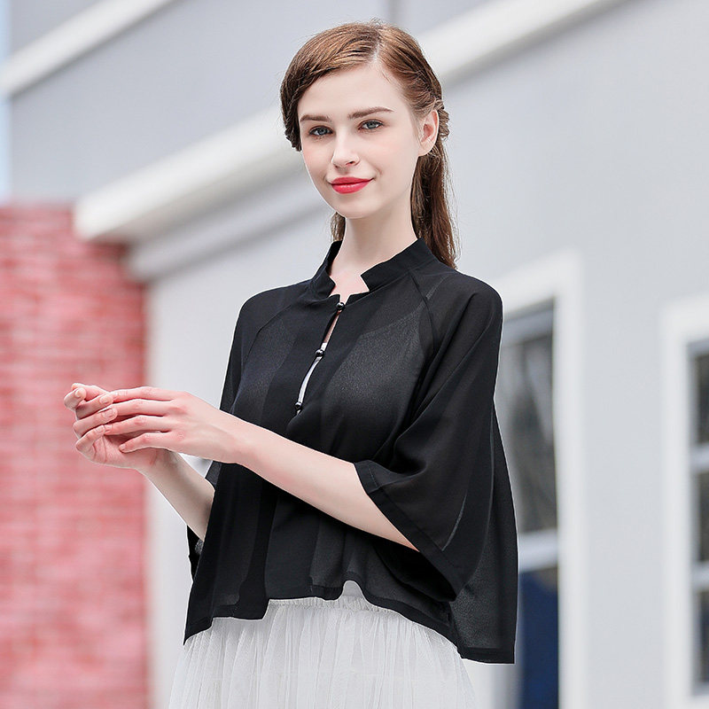 雪纺防晒外搭开衫夏薄款短款小披肩 悦吻短外套