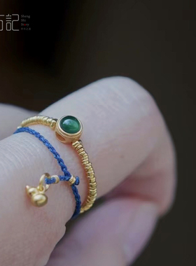 生石记 ｜ 立春 翡翠小豆豆戒指 24k纯金戒环