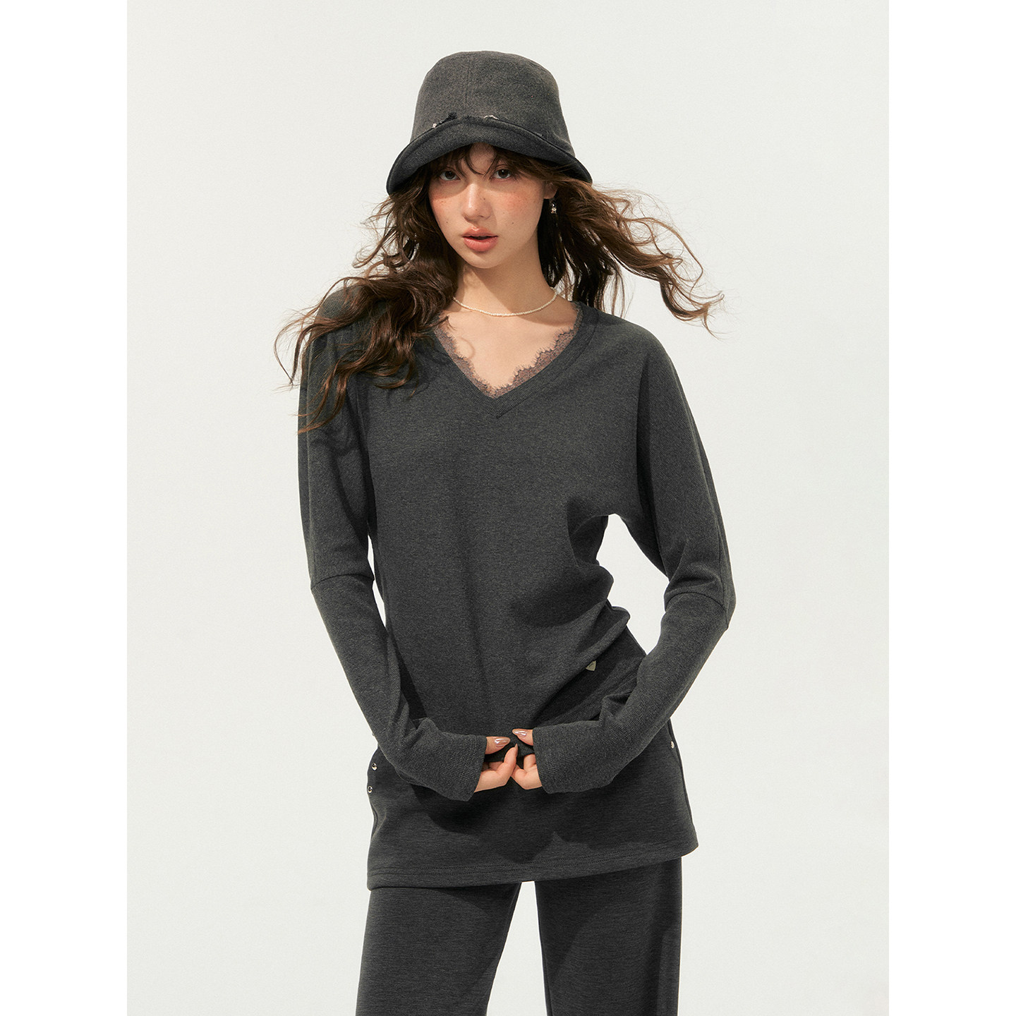 SOMESOWE针织套装女蕾丝拼接假两件针织上衣轻朋克空气裙裤两件套,淘宝优惠券,粉丝福利购,淘宝优惠卷