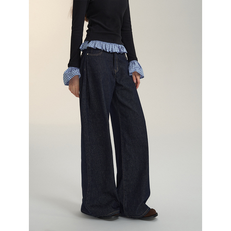 【现货】SOMESOWE原色深蓝压褶牛仔裤-图0