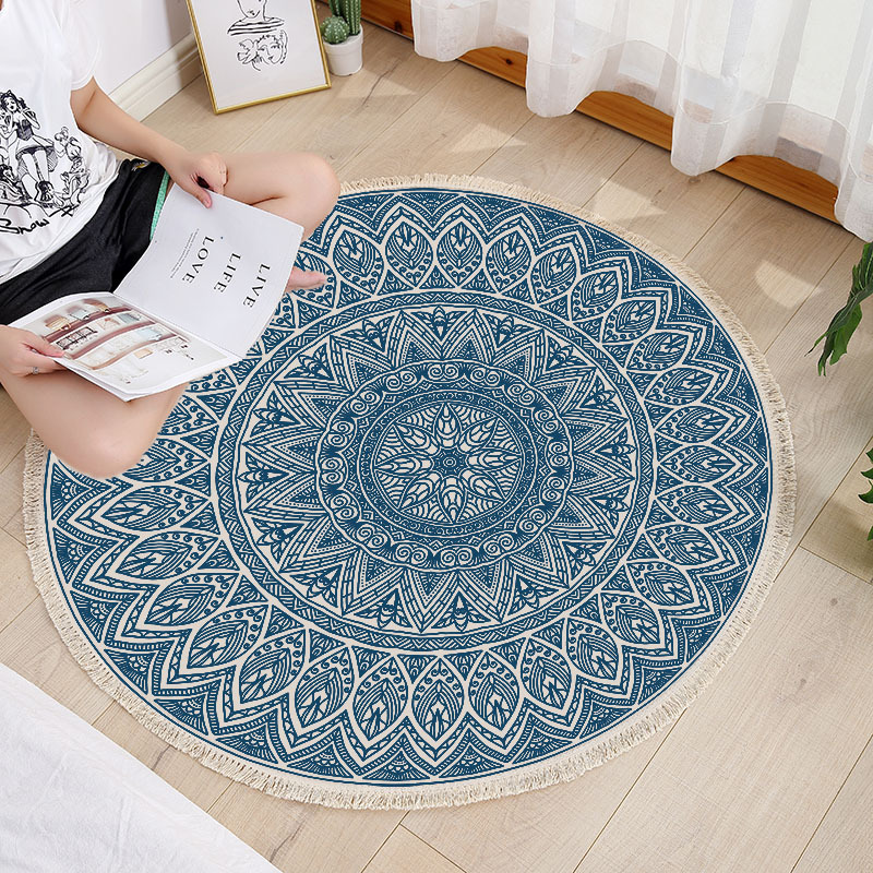 Thin retro round carpet floor mat bedroom living room bed ma - 图1