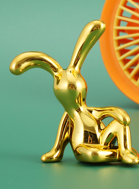 现代轻奢电镀银兔子摆件玄关酒柜电视柜客厅家居隔断房间软装饰品