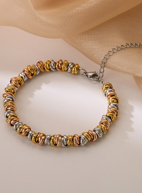 法国cherry kitty 欧美金属风三色粗链条钛钢手链女ins小众个性