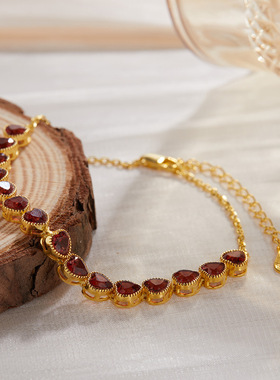 法国cherry kittys925银镶嵌彩宝碧玺手链女心形爱心手串