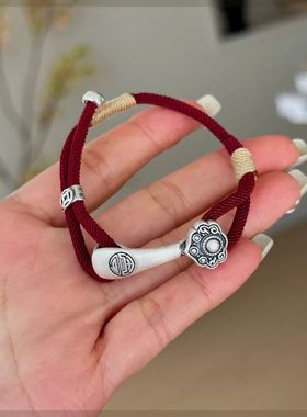 法国cherry kitty银s手链中国国风古风时尚女手工编织如意棒钱币