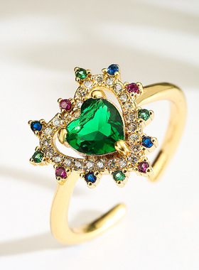 法国cherry kitty 欧美时尚优雅铜镀18k金锆石爱心戒指女小众