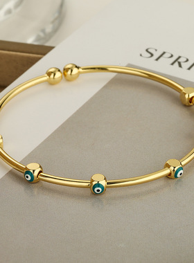 法国cherry kitty 欧美ins小众个性铜镀滴油恶魔之眼开口可调节