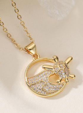 法国cherry kitty ins海滩风简约个性海龟螃蟹几何吊坠项链小众