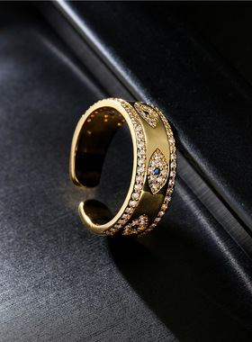 法国cherry kitty  欧美时尚铜微镶 铜镀18k金锆石恶魔之眼戒指