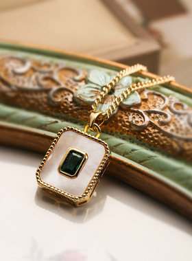 法国cherry kitty 铜镀18k金镶贝壳锆石几何吊坠项链女小众个性