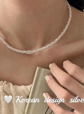 法国cherry kitty重工亮银 s925银双层缠绕光珠项链 叠戴高级感