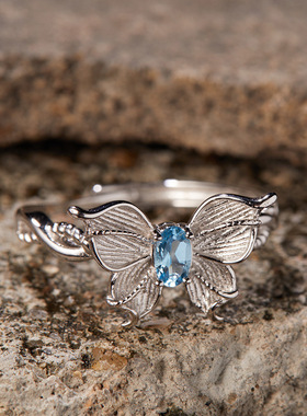 法国cherry kittys925银托帕石彩宝戒指女优雅气质新款双层立体