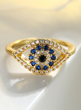 法国cherry kitty 时尚个性铜镀锆石恶魔之眼开口戒指女小众高级