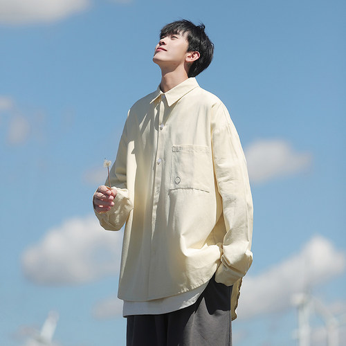 BDLS工作室文艺男女店港风情侣款春白色百搭纯色长袖衬衫宽松衬衣 - 图2
