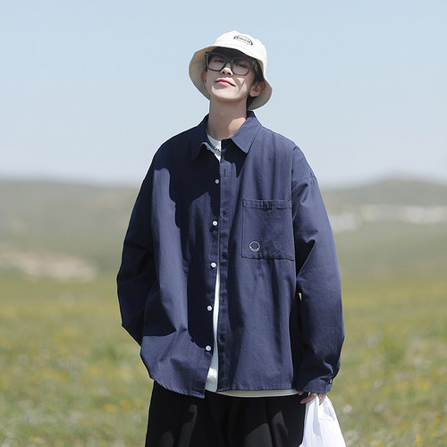 BDLS工作室文艺男女店港风情侣款春白色百搭纯色长袖衬衫宽松衬衣 - 图1