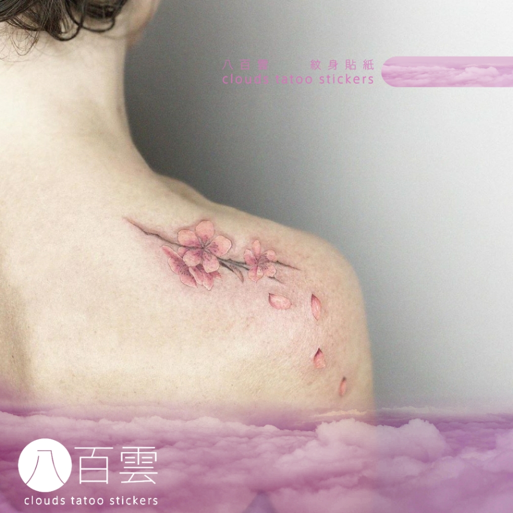 MG tattoo 限时促销 桃花飘落 韩风唯美小清新后背肩部纹身贴纸 - 图0