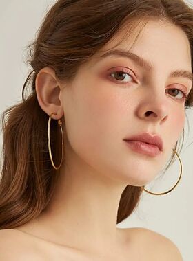 Classic Stainless Steel Big Circle Hoop Huggie Earrings for