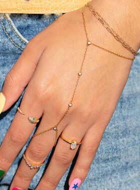 18K Gold Plated Stainless Steel Hand Chain Bracelet Zircon L