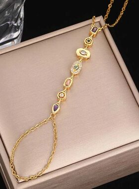 Stainless Steel Colorful Crystal Hand Chain Bracelet For Wom