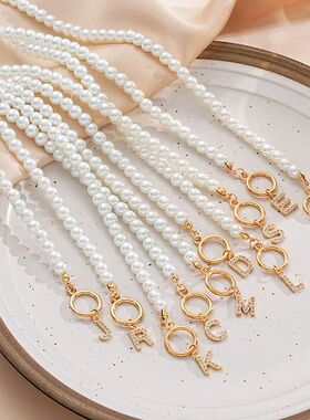 Fashion Crystal Initial Letter Charm Imitation Pearl Choker