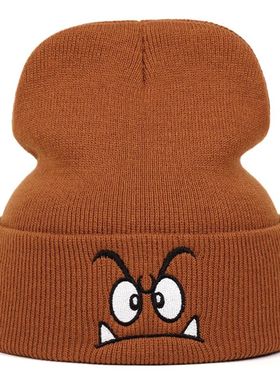 Angry e embroidered knitted hat, warm woolen hat for men's a