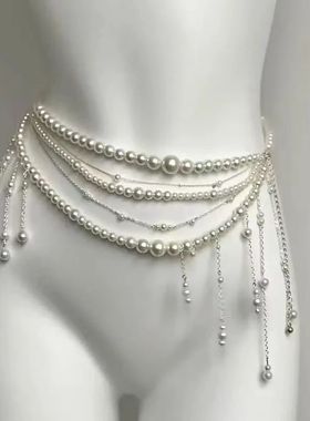 Y2K Designer Belt Multilayer Pearl Waist Chain for Women'sRe