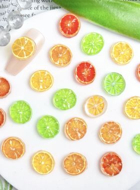 50PCS Ice Transparent Simulated Grapefruit Lemon Slices Nail