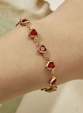 Elegant Red Crystal Zircon Metal Chain Bracelets for Women C
