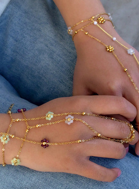 Handmade Beaded Natural Crystal Flowers Stainless Steel Mate